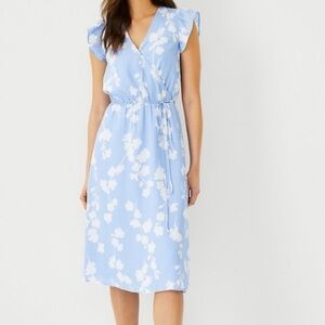 Elegant Periwinkle Blue Floral Ann Taylor Wrap Dress in a size 12 Petite